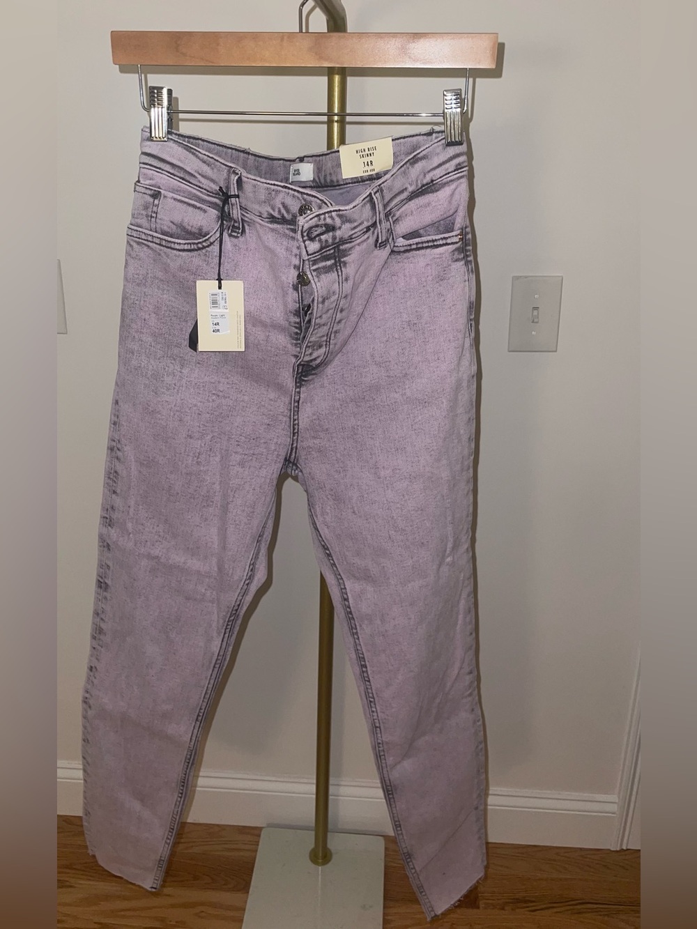 River Island High Rise Skinny Jeans in Purple- light (uk 14)